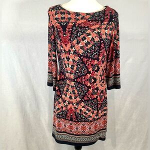 Enfocus Studio black and pink boho floral print shift dress size 6P